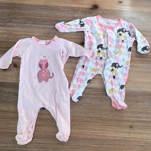 Long sleeved, footed, newborn onesies, qty 2